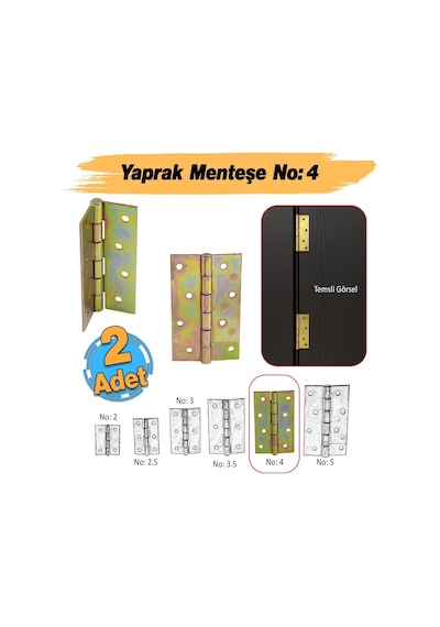 Metal Yaprak Menteşe 2 Adet Prinç Sarı No:4 Mobilya Pencere Kapı Dolap Pvc Menteşesi İki Kanatlı Diğer