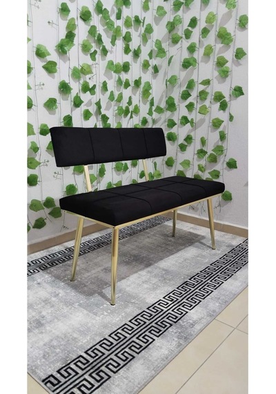 Özcan Metal Metal Ayaklı Sırtlı Gold Mutfak Salon Antre Yatak Odası Puf Bank Oturak Bench Siyah