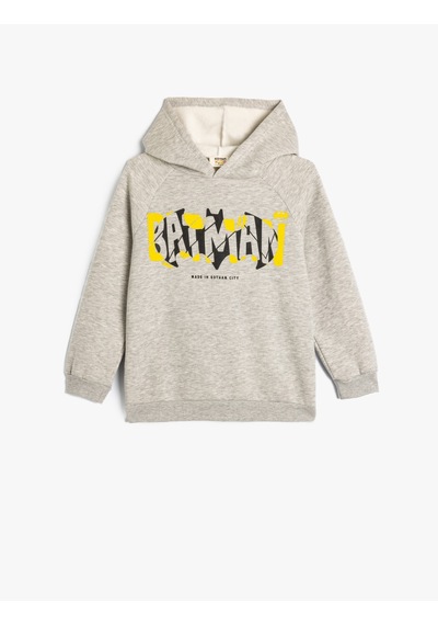 Koton Batman Kapşonlu Sweatshirt Lisanslı Uzun Kollu Şardonlu Gri 5wkb10230tk Gri