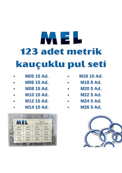 Mel 123 Parça Metrik Ölçülü Oringli Pul Seti