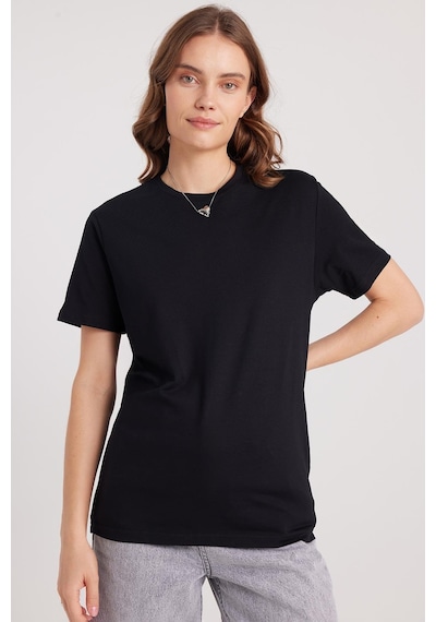 Tudors Kadın Slim Fit Dar Kesim Pamuklu Yumuşak Doku Likralı Esnek Kumaş Basic Siyah Bisiklet Yaka Tişört-37833 Siyah