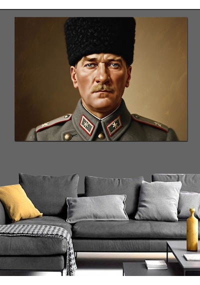Türkiye Cumhuriyeti Kurucusu Atatürk Portresi Dekoratif Kanvas - Mdf Ahşap Tablo