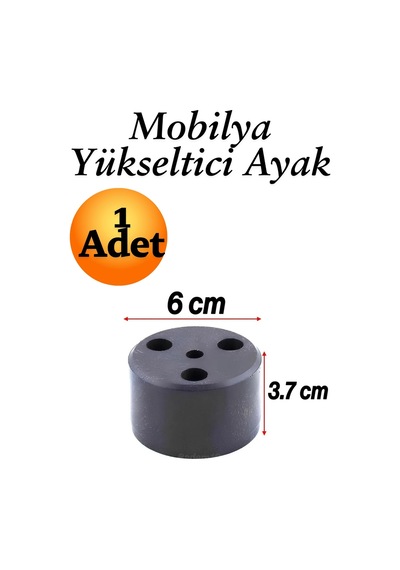 Capsule 3.7 Cm Siyah Mobilya Ayak Yükseltici Baza Ayağı Koltuk Kanepe Altı Puf Ayakları Çap: 6 Cm Siyah Siyah