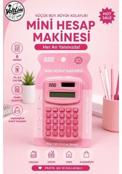 Pembe Mini Hesap Makinesi