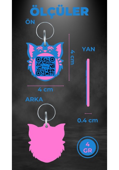 Petjoo 2.Nyan Cat Pembe-Mavi Qr'lı Kedi Künyesi
