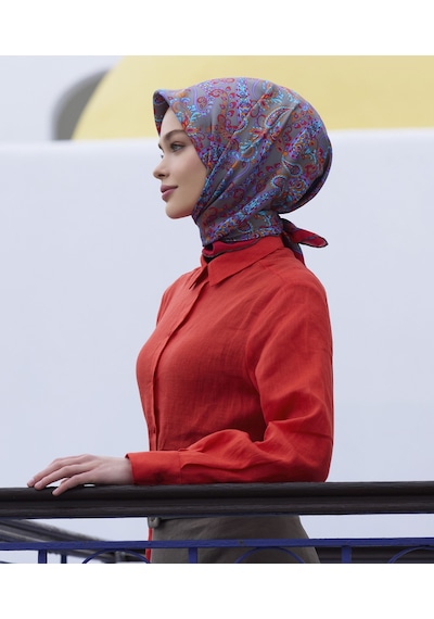 BELLİ Saf İpek Eşarp 4101d02 Sura İpek -3683 - 90 X 90 / Kırmızı - Füme Kırmızı - Füme