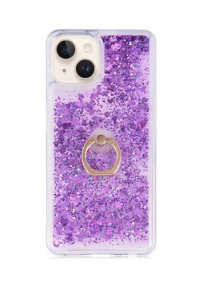 Flody Apple  Uyumlu iPhone 15 Kılıf Sulu Simli Akışkan Silikon Yüzüklü Mor