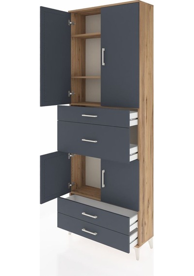 Arges Dolap 4 Raflı 4 Çekmeceli 4 Kapaklı 88x30x243 Çam-antrasit Atlas Çam
