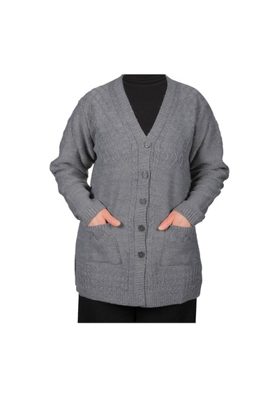 Fresh & Moda Kadın Gri Düğmeli Kısa Hırka 001