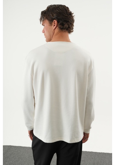 Redline Taren Oversize Erkek Kışlık Düğmeli Sweatshirt BEYAZ
