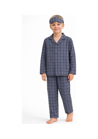 Beka Kids Erkek Çocuk Önden Düğmeli Kareli Pijama Takımı - Göz Bantlı Gri