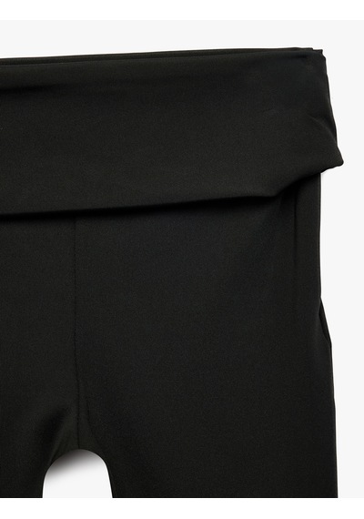 Koton Beli Lastikli Slim Fit İspanyol Paça Tayt Siyah 7wkg40192ak