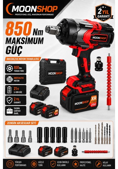 850 Nm Profesyonel Şarjlı Darbeli Somun Sıkma Makinesi Brushless Motor 2 Akü Taşıma Çantalı Mn