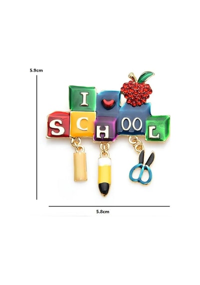 Öğrenciler Ve Öğretmenler İçin I Love School Broşu Altın - Çok Renkli