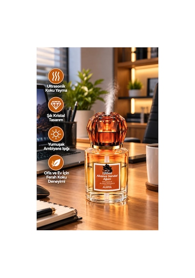 Auhma Af-13 Sarı Araç Ve Ev Kokusu Difüzörü 120 Ml Kristal Işıklı Hava Nemlendirici Koku Makinesi