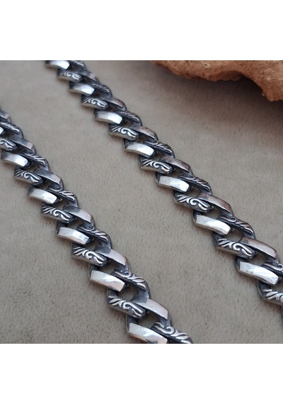 925 Ayar Gümüş Özel Kutu Kilitli Üzeri Yarı Desenli Gurmet Model Erkek Bileklik 8.5 Mm