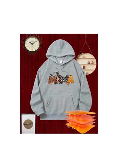 Medinenur Mama Baskılı Kapüşonlu Sweatshirt Gri
