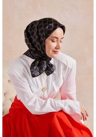 Silk Home Twill İpek Eşarp Zincir Koyu Lacivert Çok Renkli