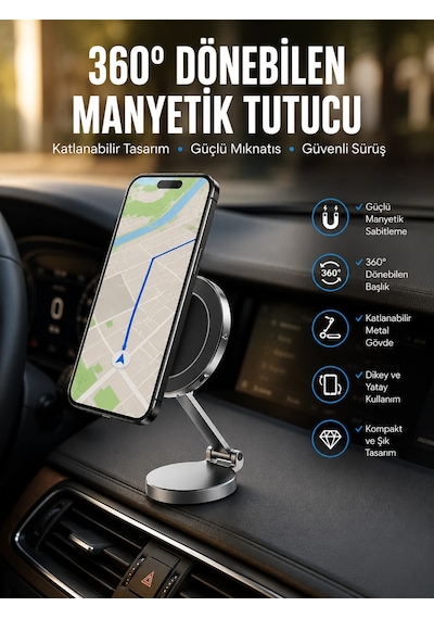 Yeni Nesil Araç İçi Mıknatıslı Telefon Tutacağı Tüm Telefonlara Uyumlu 1 Adet