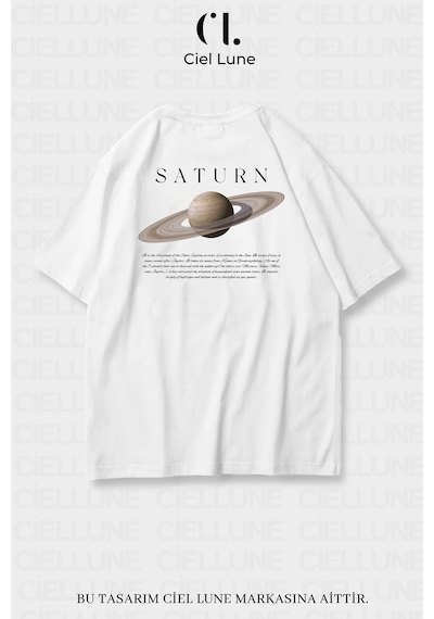 Nevermind Unisex Kadın Erkek Saturn Baskılı Özel Tasarım Oversize Beyaz