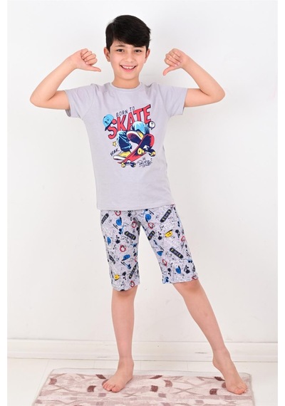 Vitmo erkek çocuk kapri  pijama takımı born to skate gri