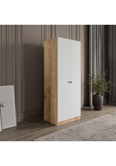 Altay 2 Kapaklı 2 Çekmeceli Giyinme Dolabı Led Askılıklı Tamamı Mdf Safir Meşe