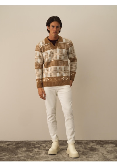 Xint Camel Lüks Pamuk Dokulu Regular Fit Kazak 801760