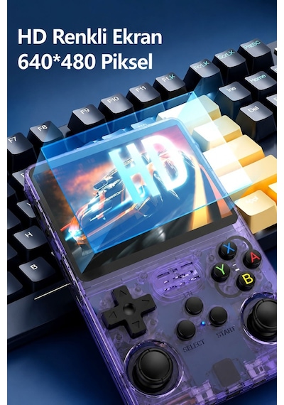 3.5 Inç Otg Çıkışlı Taşınabilir Retro Oyun Konsolu 15000+ Oyunlu El Atari Şeffaf Mor