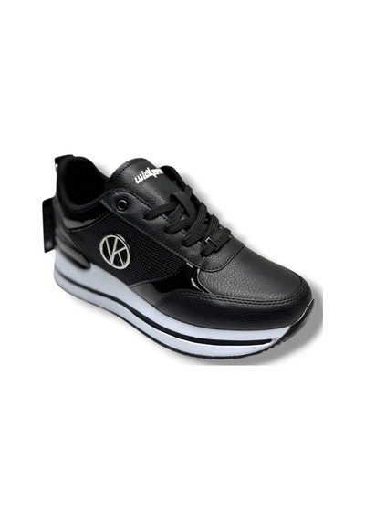 Wickers 2927-26 Cilt Deri Dolgu Topuklıu Anatomik Kadın Sneaker Siyah Beyaz Siyah