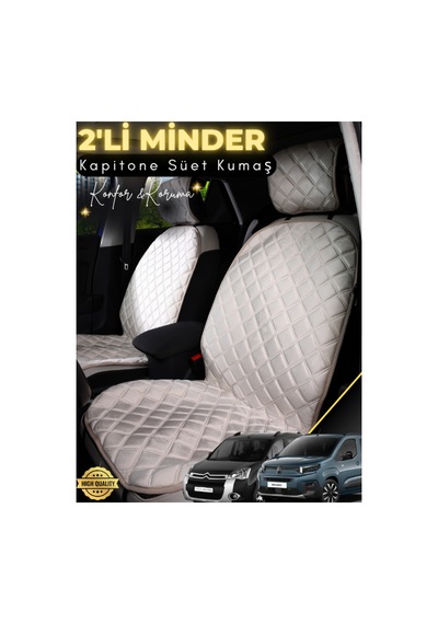 Citroen Berlingo Uyumlu 2'li Süet Oto Koltuk Minderi Tam Koruma Hızlı Montaj Su Geçirmez A4 Bej