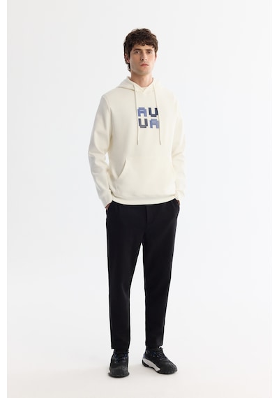 Avva Erkek Ekru Kapüşonlu Pamuklu Baskılı Elastan Regular Fit Sweatshirt A42y1324