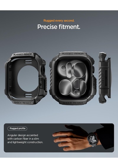 Apple Watch 46mm Seri 11/10 İle Uyumlu Kılıf Rugged Armor 2 Matte Black - Acs10499 Çok Renkli