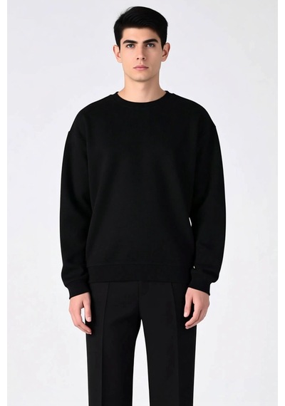 Benerly Erkek Bisiklet Yaka Standart Kol Waffle Kalıp Sweatshirt Fonksiyo siyah