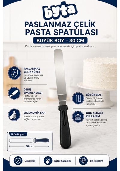 30 Cm Pasta Spatulası Büyük Boy Paslanmaz Çelik Şekillendirici Gümüş