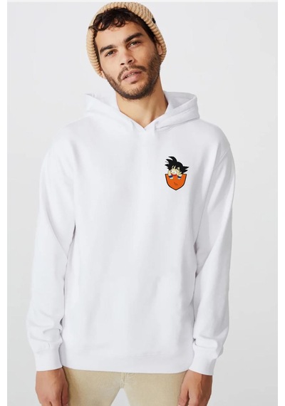 Dragon Ball Z Anime Son Goku Pocket Beyaz Erkek 3ip Kapşonlu Sweatshirt 001