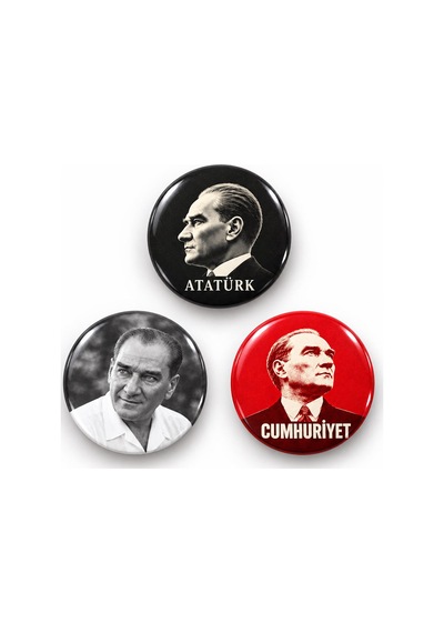 Atatürk Ve Cumhuriyet Portreleri - 3 Lü 58mm Rozet Seti Çok Renkli