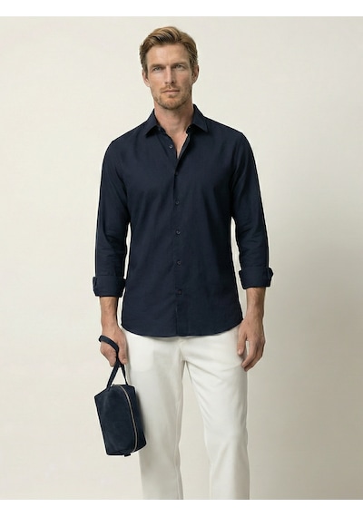 Xint Lacivert Pamuk Dokulu Slim Fit Gömlek 700996