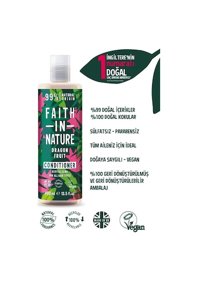 Faith in Nature %99 Doğal Canlandırıcı Ejder Meyvesi Tüm Saç Tipleri İçin Saç Bakım Kremi 400 ML
