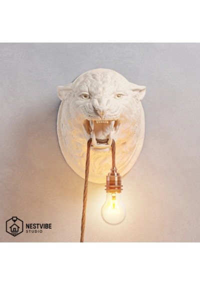 Leopar Başlı Şık Ve Modern Duvar Lambası Nestvibe Özel Seri Beyaz