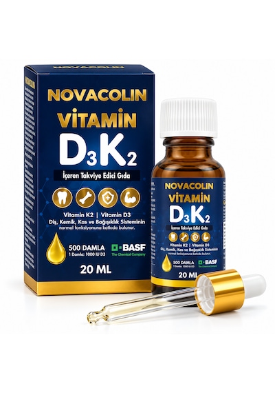 Novacolin Vitamin D3 K2 Damla 1000 Iu D3 + K2 Mk-7 20 Ml