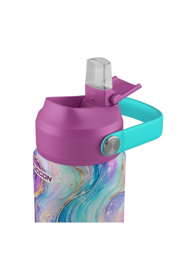Puccon 540 Ml Renkli Dalga Desenli Mor - Çok Renkli Kız Çocuk Pipetli Çelik Termos Matara/suluk - 60064