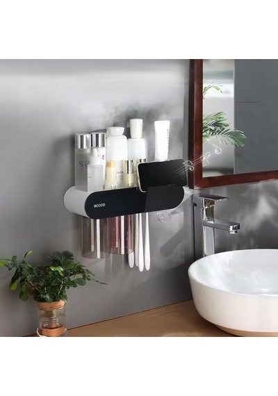 Ecoco 2'li Bardak Tutuculu Diş Macunu Sıkacağı Banyo Düzenleyici Beyaz