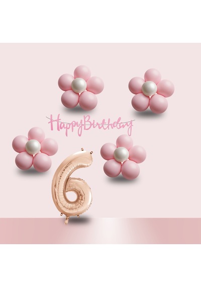 6 Yaş Pembe Papatya Temalı Rosegold Rakam Pembe Happy Birthday Banner Doğum Günü Süsleme