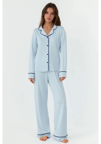 Hiccup Gömlek Yakal Ekstra Yumuşak Rahat Kesim Uzun Kollu Pijama Takımı Bebek Mavisi