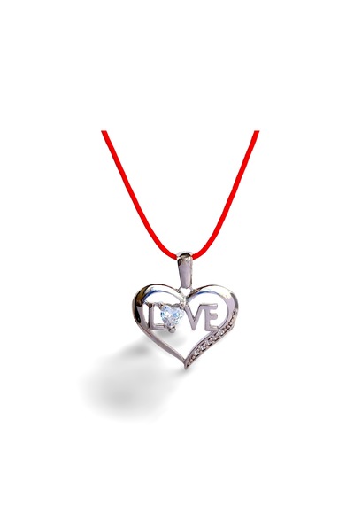 925 Ayar Gümüş Kırmızı İp Kalp Love Tasarım Kadın Choker Kolye 8 Gümüş