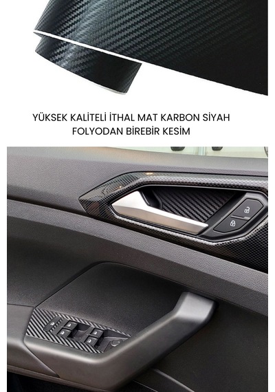 Volkswagen Polo Mk6 Uyumlu İç Trim Folyo Set / Mat Karbon Siyah