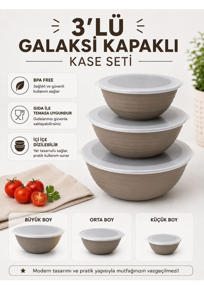 Galaksi Kapaklı Kase Seti 3 Lü 1 Lt 2 Lt 3 Lt Bpa Free Çok Renkli