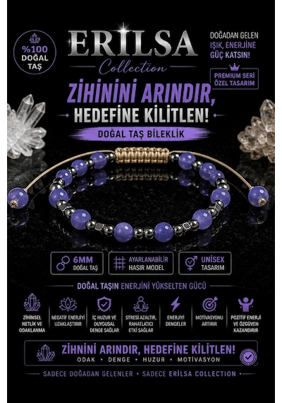 Sertifikalı Mor Kuvars Doğal Taş Terahertz Bileklik 6 Mm Ayarlana