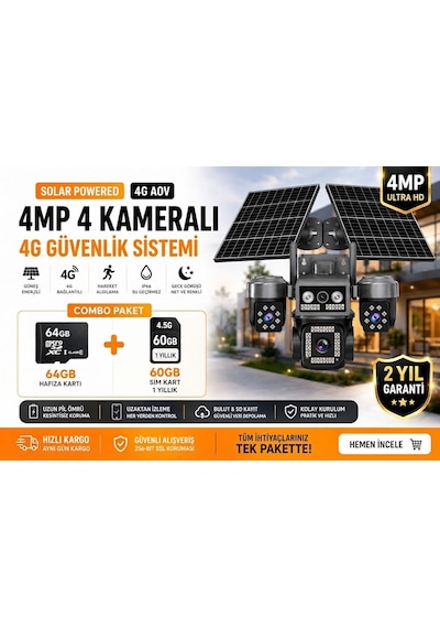 X5 Tech Rx-85gz -dual Lens Hieasy Füme 4 Kamera +1 Yıllık Sim Kart +64gb Hafıza Kartı Güneş Enerjili
