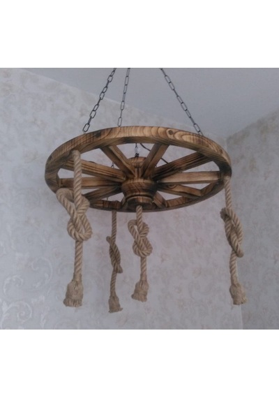 Otantik Çarşı Ahşap Halatlı Teker Avize 70 Cm. 4'Lü